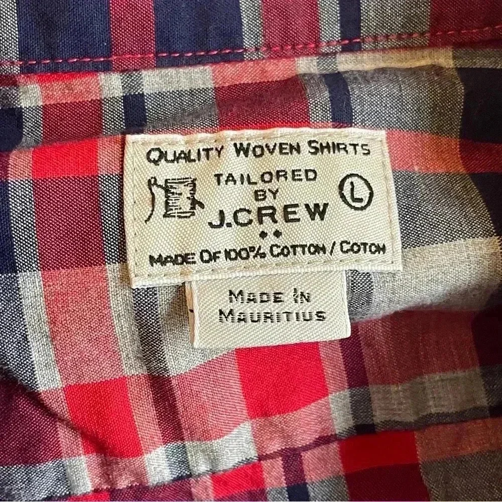 Tailored J Crew Men’s Quality Woven Shirt L Plaid Red Blue USA Patriotic Office‎